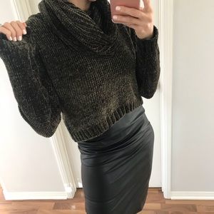 Lust Olive Cropped Chenille Turtleneck Sweater